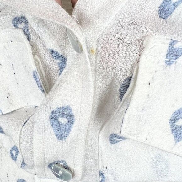 Jen's Pirate Booty Shirt S Women White Blue Print Long Sleeve Button Front Rayon - Picture 7 of 8